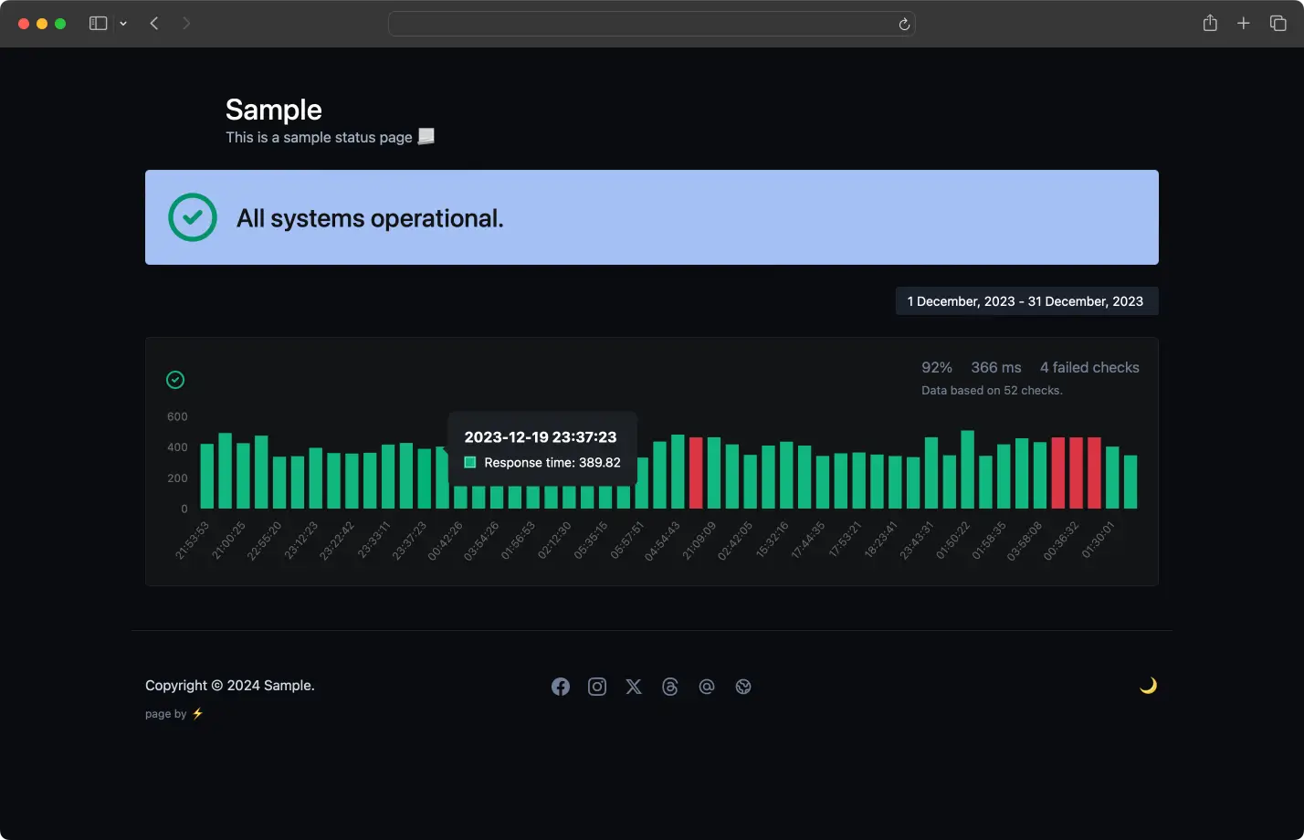 Screenshot of the app status page example